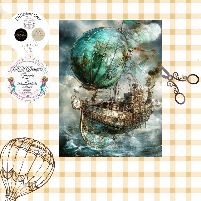 Decoupage Steampunk Hot Air Balloon & Globe Tissue Paper (Creator Uploaded)