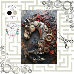 Decoupage Steampunk Iron Horse Gearheart  Tissue Paper