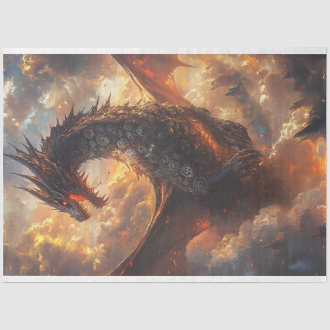 Decoupage Steampunk Majestic Dragon  Tissue Paper (Front)