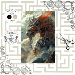 Decoupage Steampunk Majestic Dragon  Tissue Paper