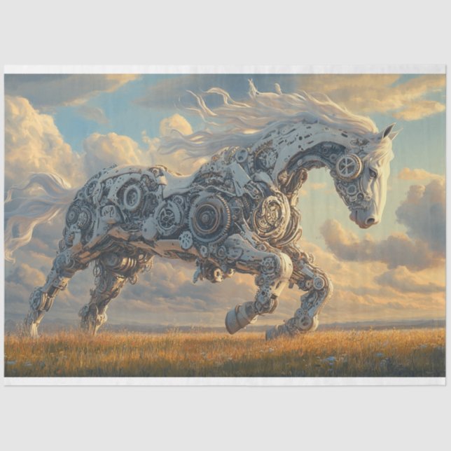 Decoupage Steampunk Mechanical Horse Cogsmane Tissue Paper (Front)