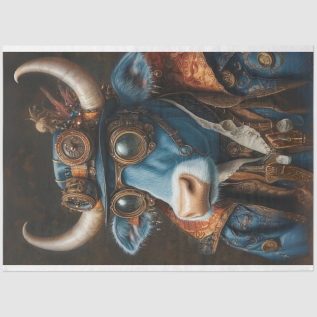 Decoupage Steampunk Mechanical Vintage Bull  Tissue Paper (Front)