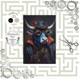 Decoupage Steampunk Mechanical Vintage Bull Tissue Paper
