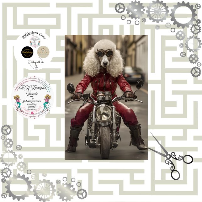 Decoupage Steampunk Motorcycle Riding Poodle Tissue Paper (Creator Uploaded)