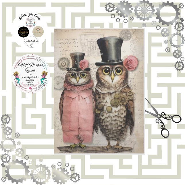 Decoupage Steampunk Mr. & Mrs Owl Scrapbooking  Tissue Paper (Creator Uploaded)
