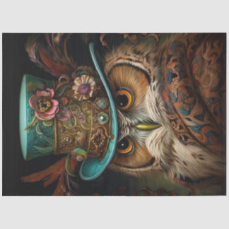 Decoupage Steampunk Owl Dark Background Tissue Paper