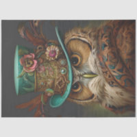 Decoupage Steampunk Owl Teal & Feathered Hat
