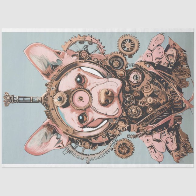 Decoupage Steampunk Pink Dog Named Pawsworth Tissue Paper (Front)