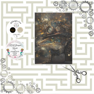 Decoupage Steampunk Sport Lizard Gold Green Tissue Paper