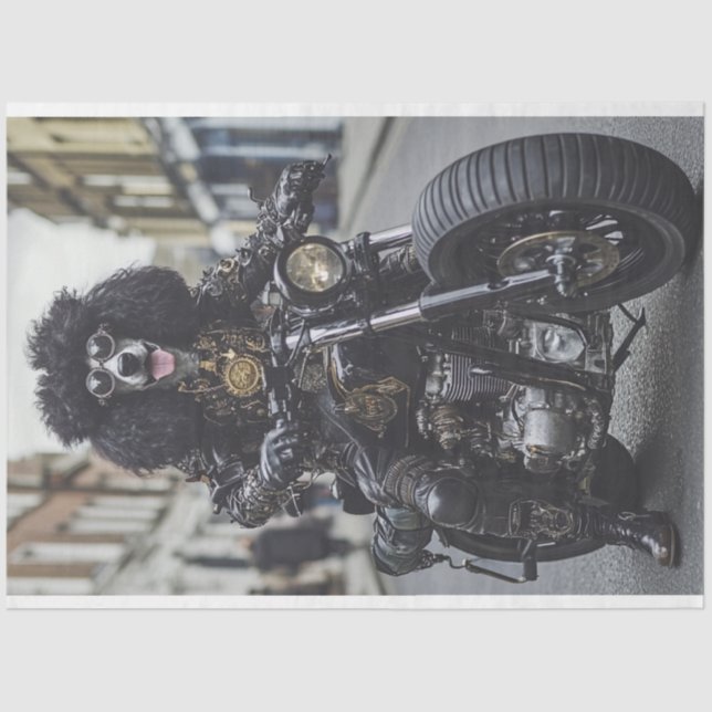 Decoupage Steampunk Standard Poodle Motorcyclist  Tissue Paper (Front)