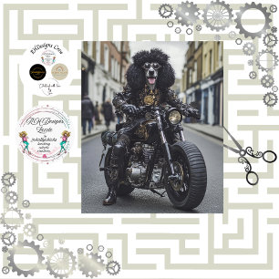 Decoupage Steampunk Standard Poodle Motorcyclist  Tissue Paper