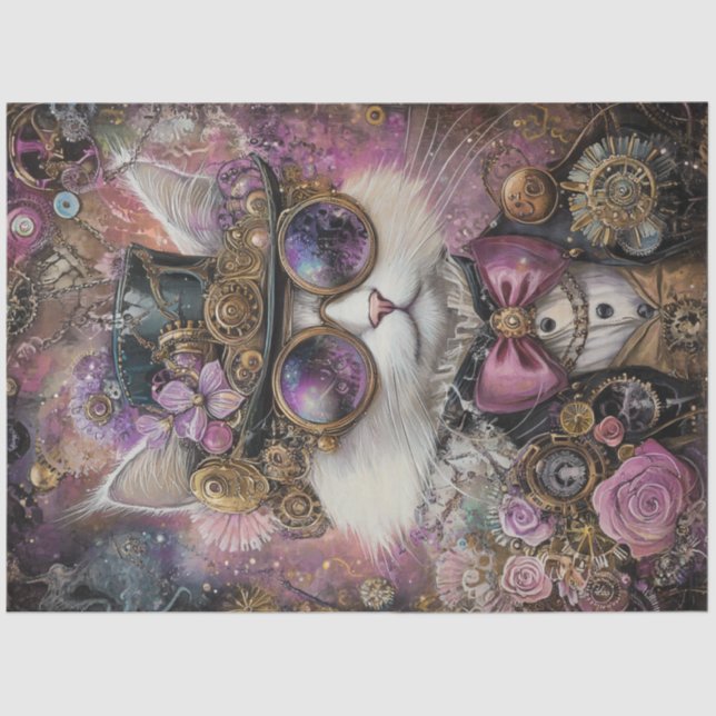 Decoupage Steampunk Vibrant Coloured Cat  Tissue Paper (Front)