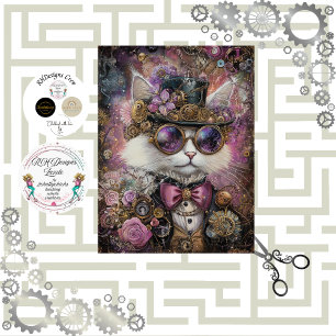 Decoupage Steampunk Vibrant Coloured Cat Tissue Paper