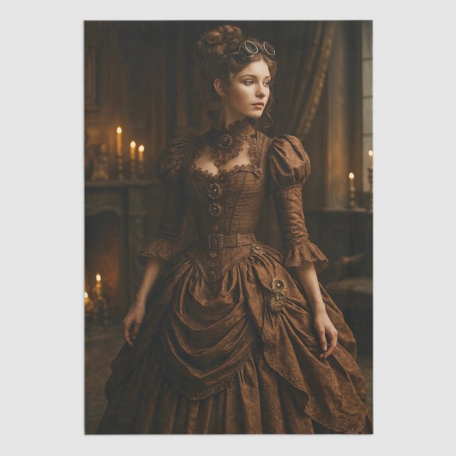 Decoupage Steampunk Victorian Lady in Brown Tissue Paper (Creator Uploaded)