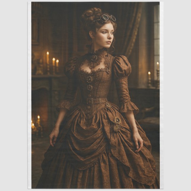 Decoupage Steampunk Victorian Lady in Brown Tissue Paper (Creator Uploaded)