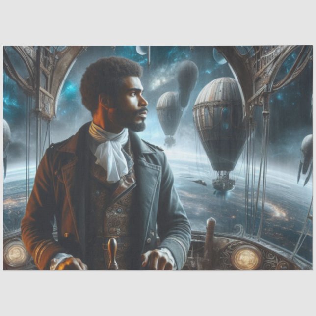 Decoupage Steampunk Victorian Space Air Captain Tissue Paper (Front)