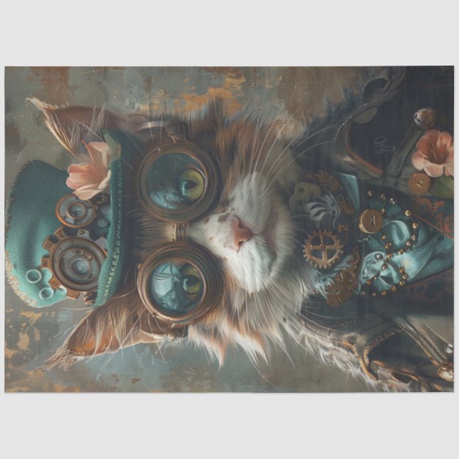 Decoupage Steampunk Victorian Themed Cat Tissue Paper (Front)