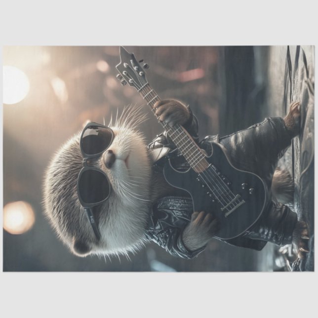 Decoupage Stylish Guitar Playing Otter  Tissue Paper (Front)