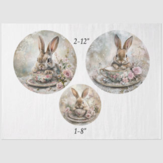 Decoupage Teacup Rabbit 12" & 8" Rounds Tissue Paper