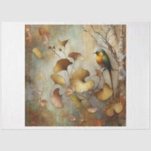 Decoupage, Tissue Paper, Bird, Ginkgo, Leaves