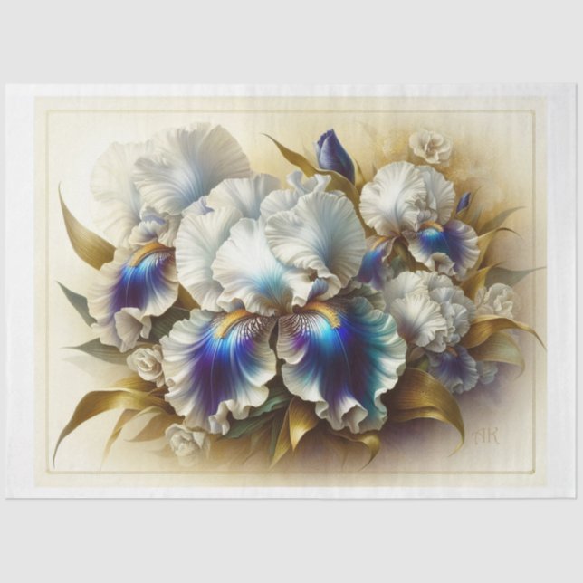 Decoupage Tissue Paper Floral Iris Flowers (Front)