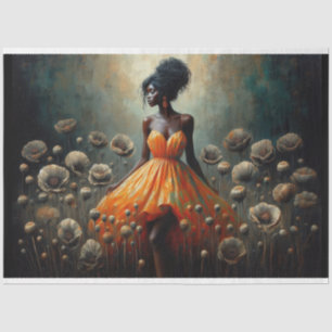 Decoupage Tissue Paper Fluro Orange Poppies Woman