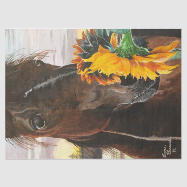 Decoupage Tissue Paper Horse and Sunflowers (Front)