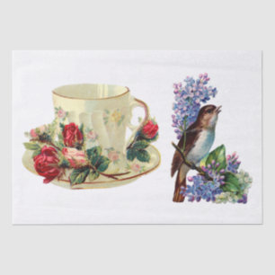 DECOUPAGE TISSUE PAPER : VINTAGE TEACUP AND BIRD