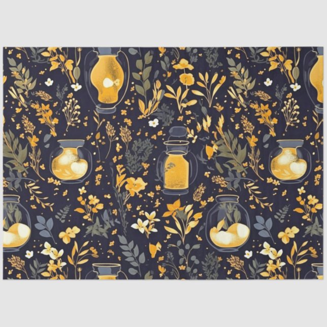 Decoupage Tissue Paper Whimsical Plants Lanterns  (Front)