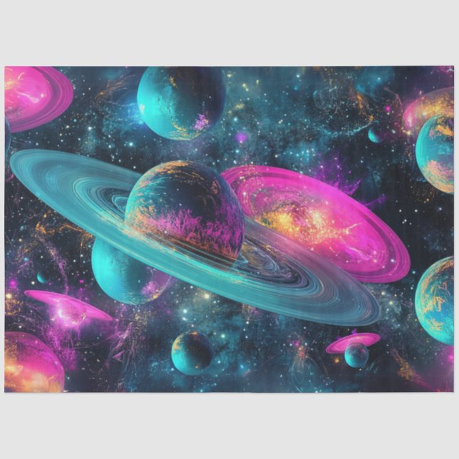 Decoupage Universe Cosmo Planets Blue Purple Pink  Tissue Paper (Front)