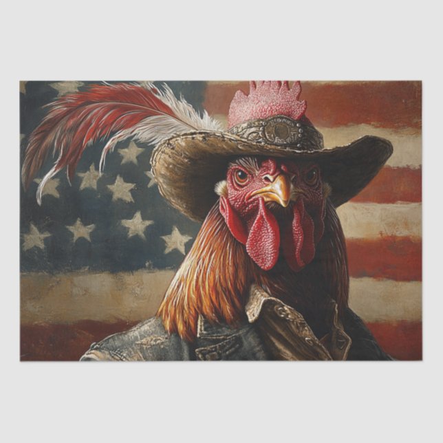 Decoupage USA Patriotic Rooster Flag Tissue Paper (Front)