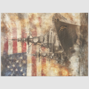 Decoupage USA Warship At Sea Tissue Paper
