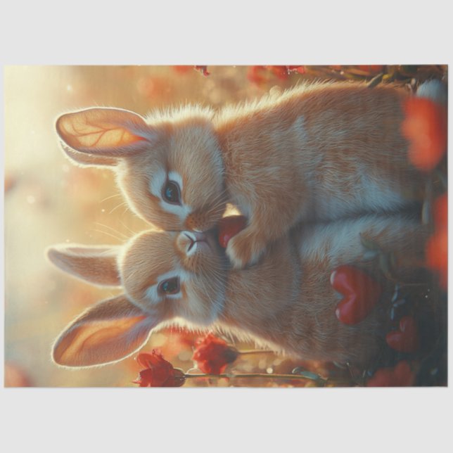 Decoupage Valentine 2 Bunnies Valentine In Love  Tissue Paper (Front)