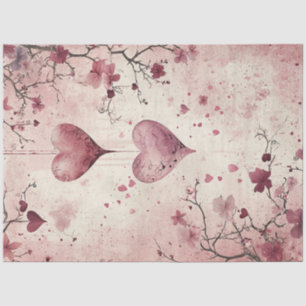 Decoupage Valentine Background Red Pink Hearts Tissue Paper