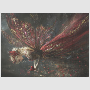 Decoupage Valentine Blonde Fairy in Red & Gold Tissue Paper