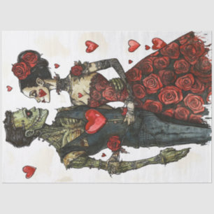 Decoupage Valentine Skeleton Couple Floating Heart Tissue Paper