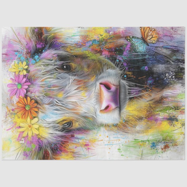 Decoupage Vibrant Abstract Cow Face  Tissue Paper (Front)