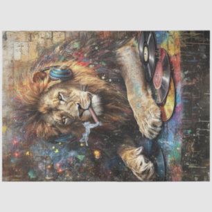 Decoupage Vibrant Abstract Lion Vinyl Records Shop Tissue Paper
