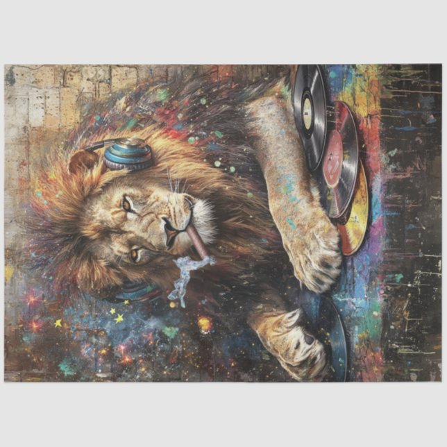 Decoupage Vibrant Abstract Lion Vinyl Records Shop Tissue Paper (Front)