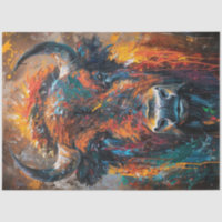 Decoupage Vibrant Bison Oil Painting 