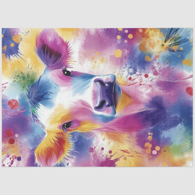 Decoupage Vibrant Coloured Swirl Cow  Tissue Paper (Front)