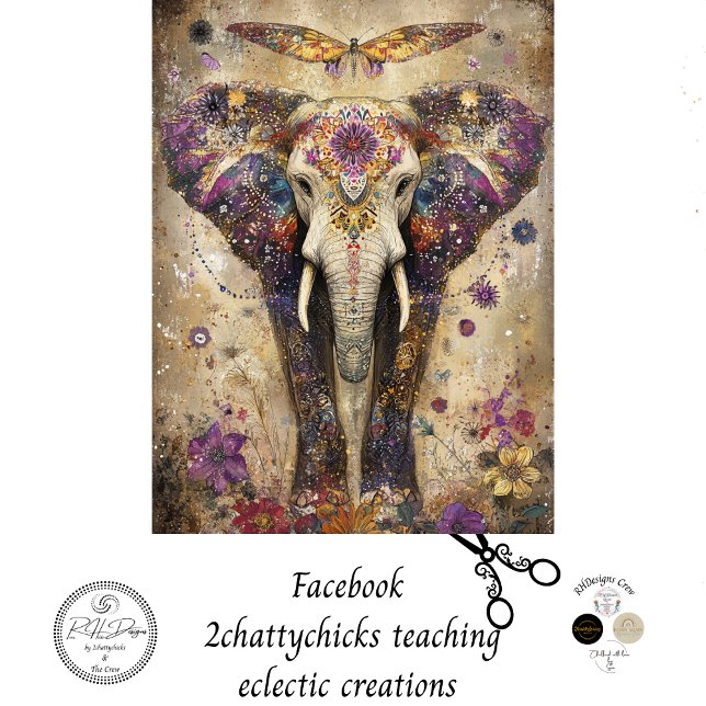 Decoupage Vibrant Elephant Colourful Flowers Tissue Paper (Creator Uploaded)