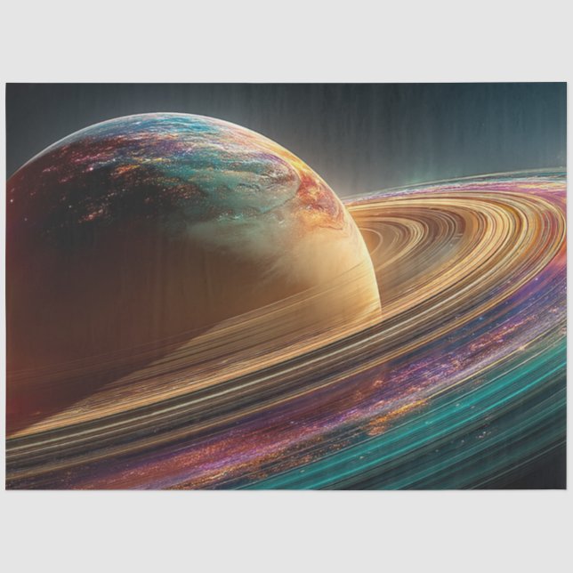 Decoupage Vibrant Planet Surface Gold Purple Teal  Tissue Paper (Front)