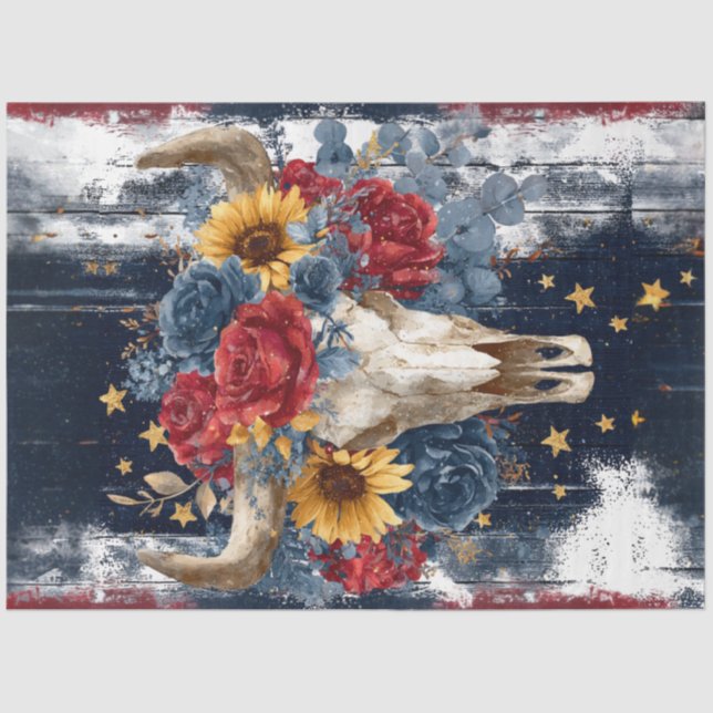 Decoupage Vibrant Portrait Skull Floral Designs Tissue Paper (Front)