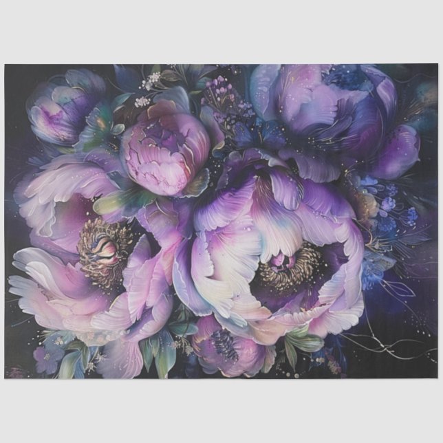 Decoupage Vibrant Purple Pink Peonies Digital  Tissue Paper (Front)