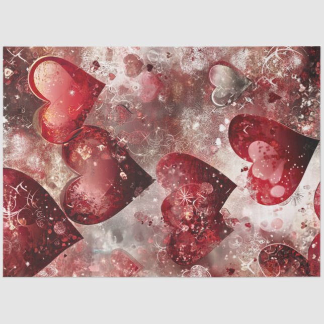 Decoupage Vibrant Red Pink Hearts for Valentine  Tissue Paper (Front)