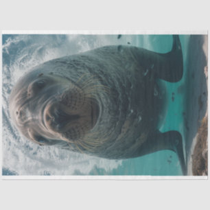 Decoupage Vibrant Teal Ocean Water with Manatee  Tissue Paper