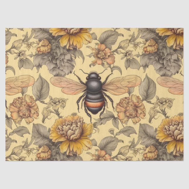Decoupage, Victorian Bee, Elegant Bee & Flowers Tissue Paper (Front)