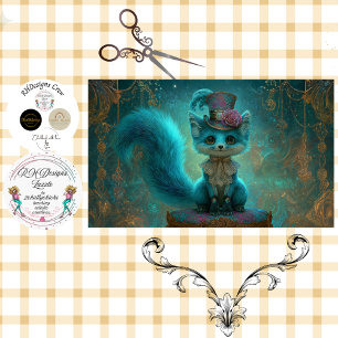 Decoupage Victorian Blue Teal Fantasy Fox  Tissue Paper