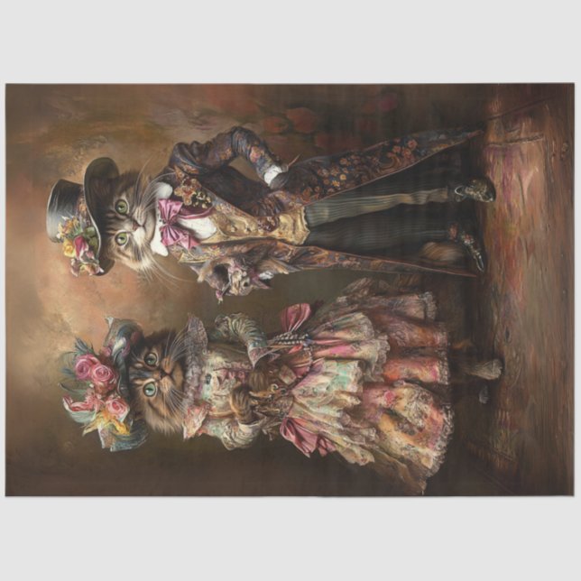 Decoupage Victorian-era Dressed Cats  Tissue Paper (Front)